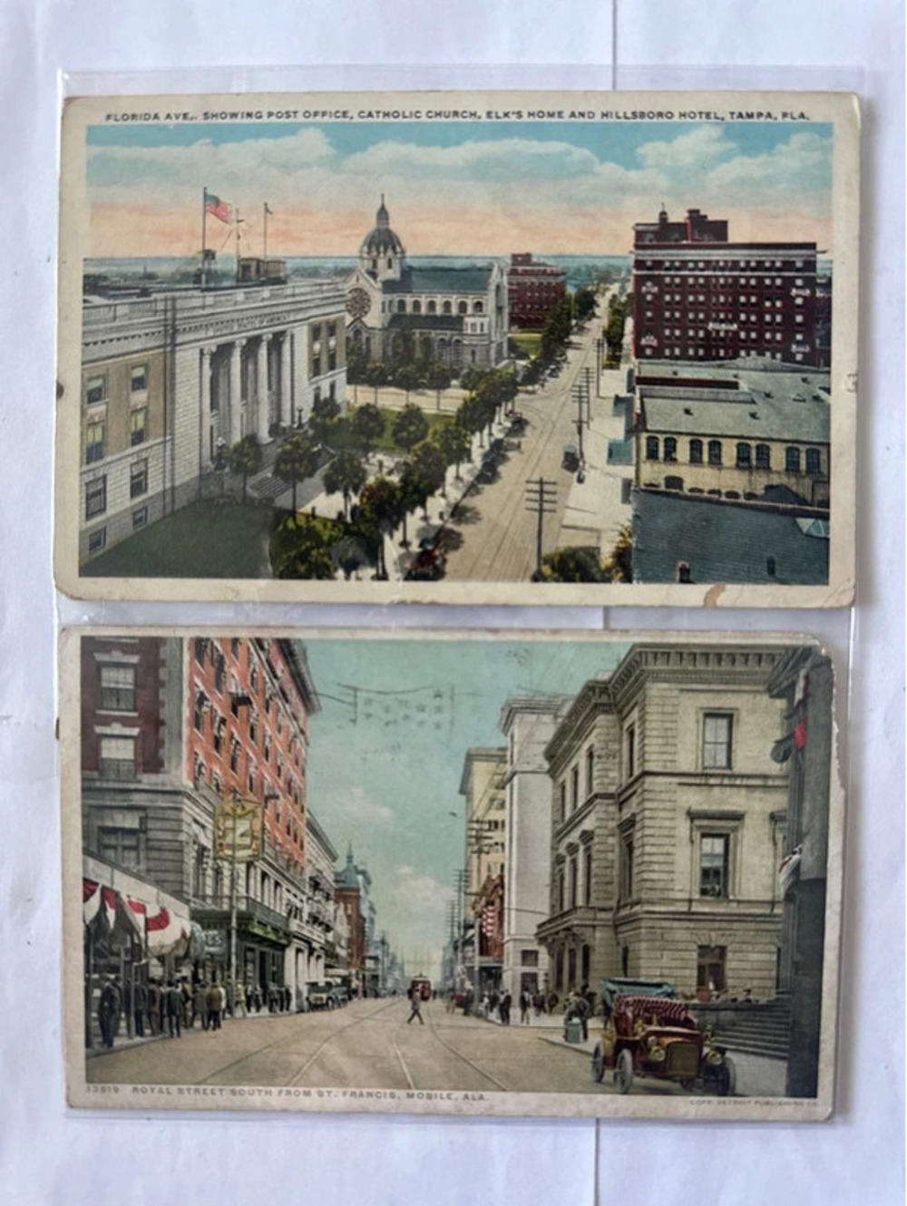 2 Antique City Scape Post Cards 1923 Florida Ave & 1916 Royal Street